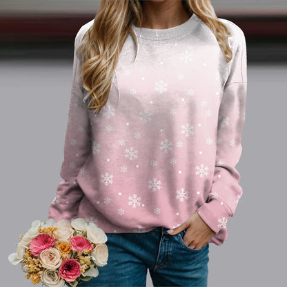 Women's Snowflake Pattern Crew Neck Sweatshirt for Cozy Seasonal Casual Everyday Style