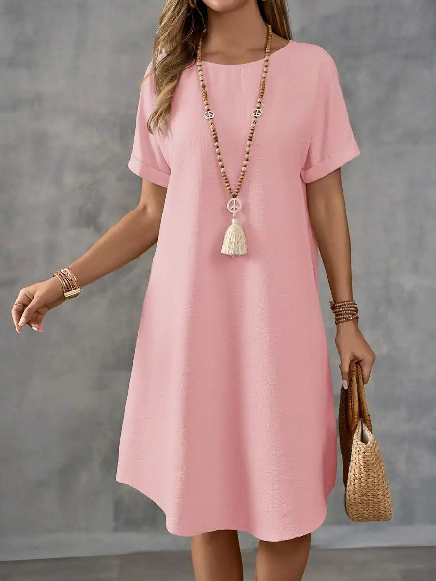 Relaxed Short Sleeve A-Line Mini Dress for Effortless Everyday Styling
