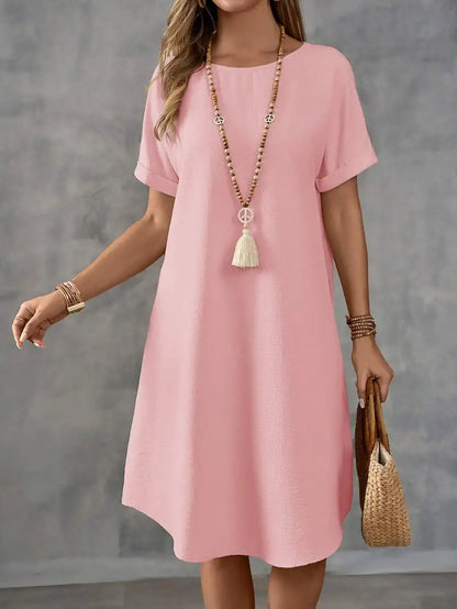 Relaxed Short Sleeve A-Line Mini Dress for Effortless Everyday Styling