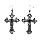 Ornate Cross Drop Earrings for Gothic Punk and Dark Romantic Styling