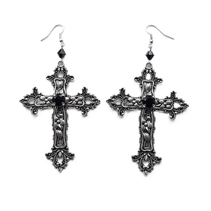 Ornate Cross Drop Earrings for Gothic Punk and Dark Romantic Styling