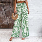 Women's High Waist Wide Leg Printed Casual Trousers with Relaxed Everyday Fit