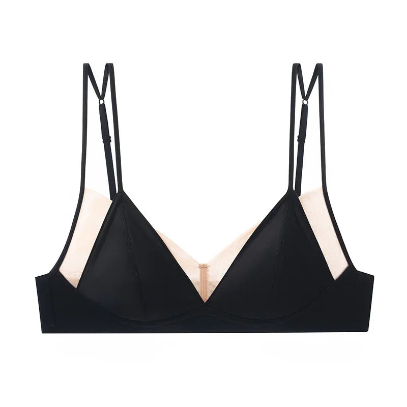 Seamless Minimalist Triangle Bralette and High-Leg Cheeky Panty Set with Double-Strap Accents