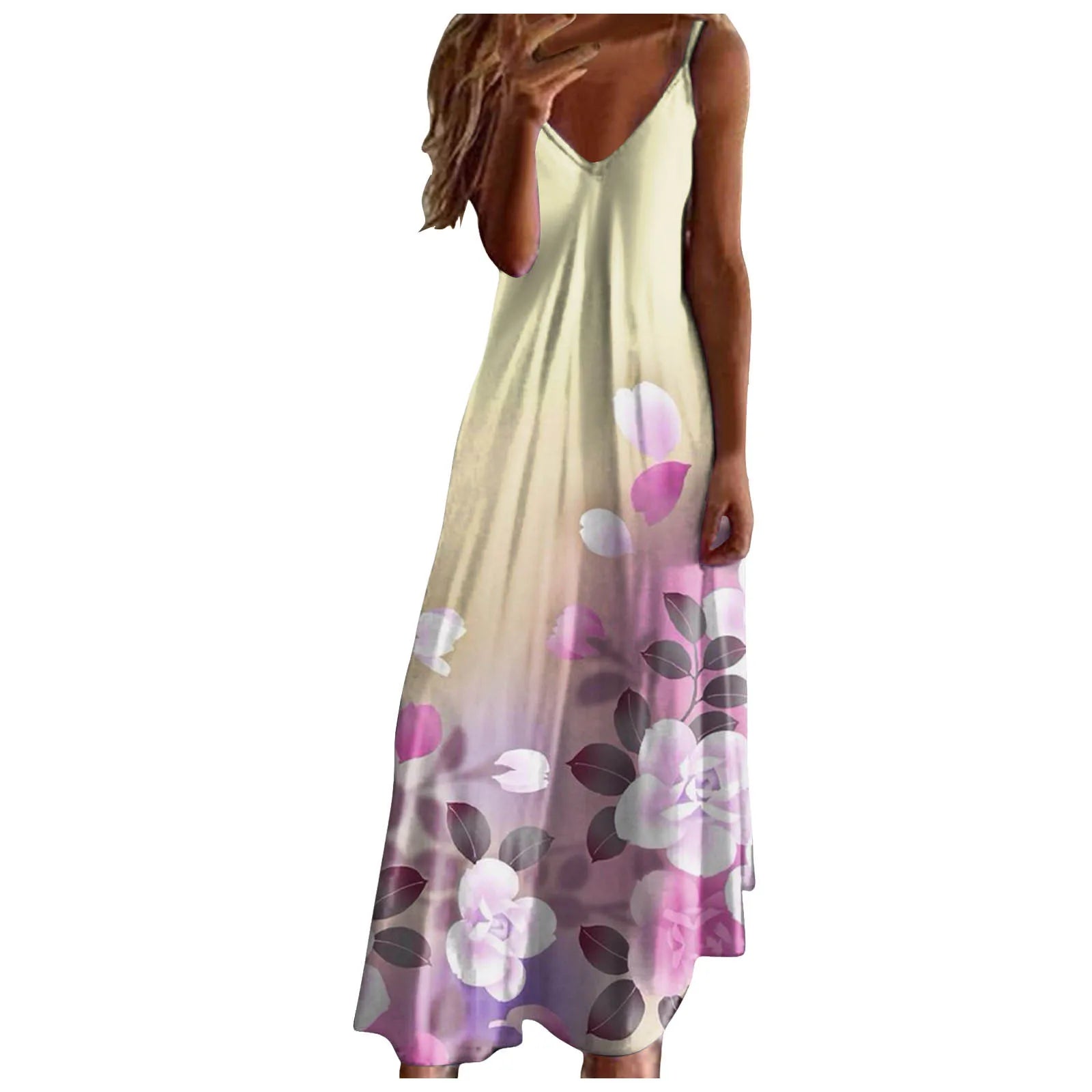 Oversized Sleeveless Maxi Dress with V Neck and Artistic Print Design