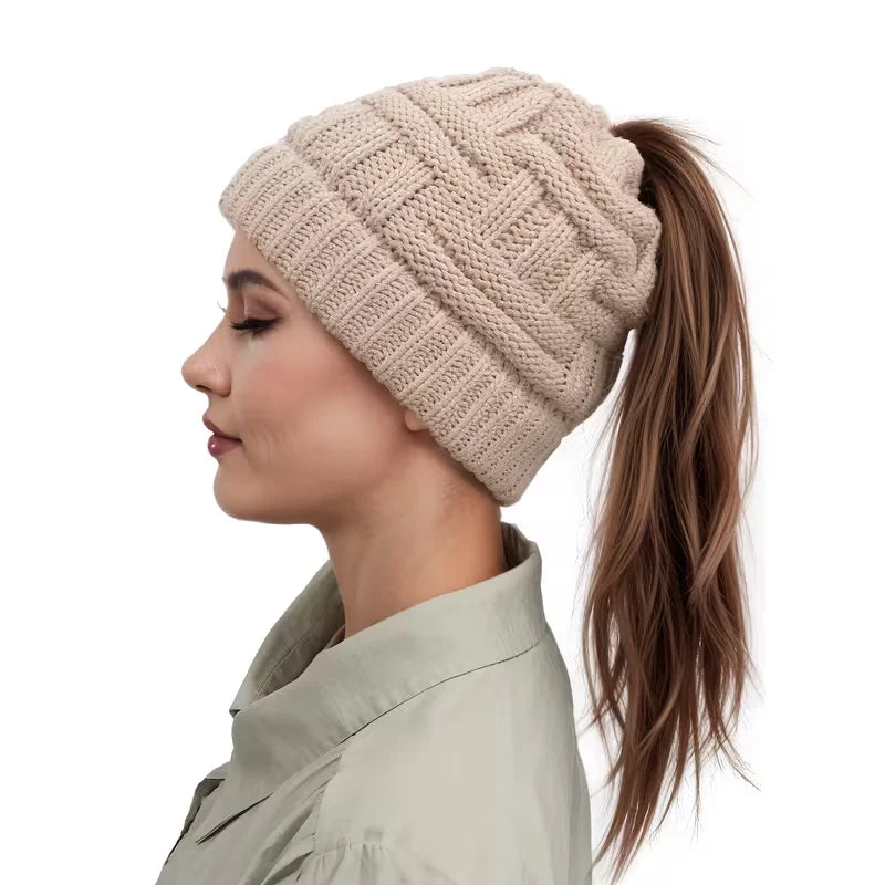 Open Top Acrylic Ponytail Knit Beanie for Winter Outdoor Casual Streetwear and Active Comfort