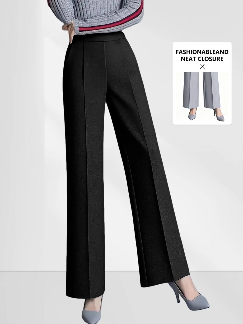 Women's High Waist Wide Leg Casual Pants with Elastic Waist and Relaxed Fit