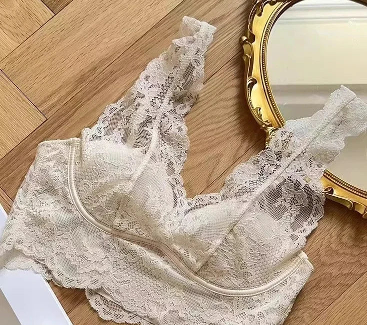 Plunging Floral Lace Longline Bralette with Scalloped Trim and Open Back Design