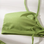 Ribbed Light Green Bralette Bikini with Center Tie Detail