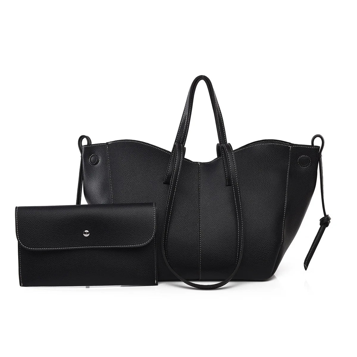 Minimal Faux Leather Tote Bag Set with Crossbody Companion Bag