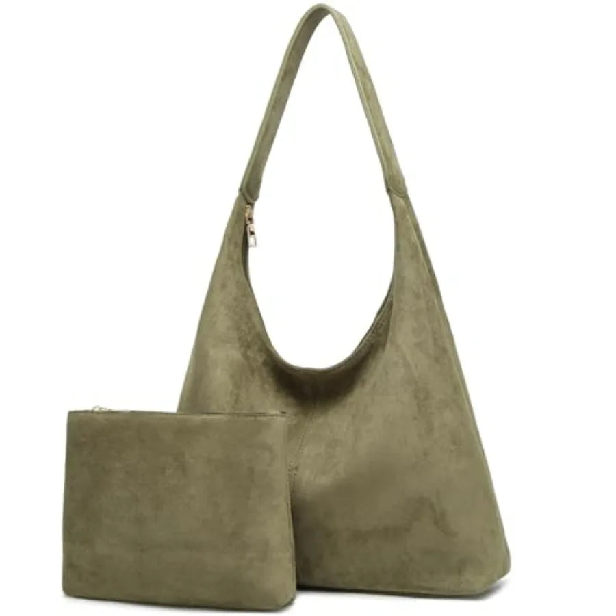 Soft Suede Style Crescent Hobo Bag with Relaxed Shoulder Carry Design