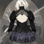 Elaborate Dark Fantasy Gothic Mini Dress with Intricate Embroidery and Puff Sleeves