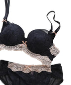 Intricate Black Floral Lace Lingerie Set with Contrasting Trim