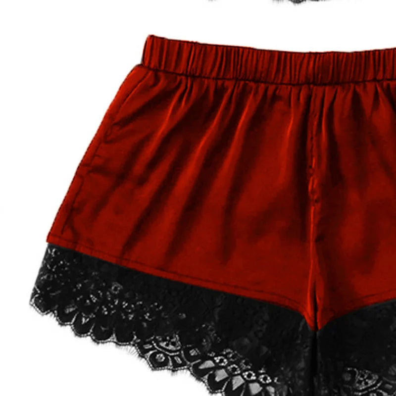 Sheer Black Lace Bralette and Jewel-Toned Satin-Finish Shorts Sleep Set
