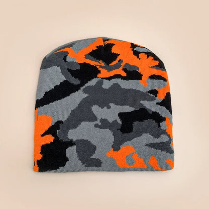 Camouflage Pattern Acrylic Knit Beanie for Contemporary Streetwear Winter Casual Everyday Fashion Style