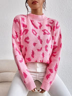 Women's Oversized Leopard Pattern Dropped Shoulder Knit Streetwear Sweater