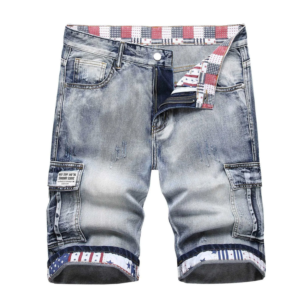 Men's Loose Fit Washed Denim Shorts with Distressed Finish and Casual Streetwear Style