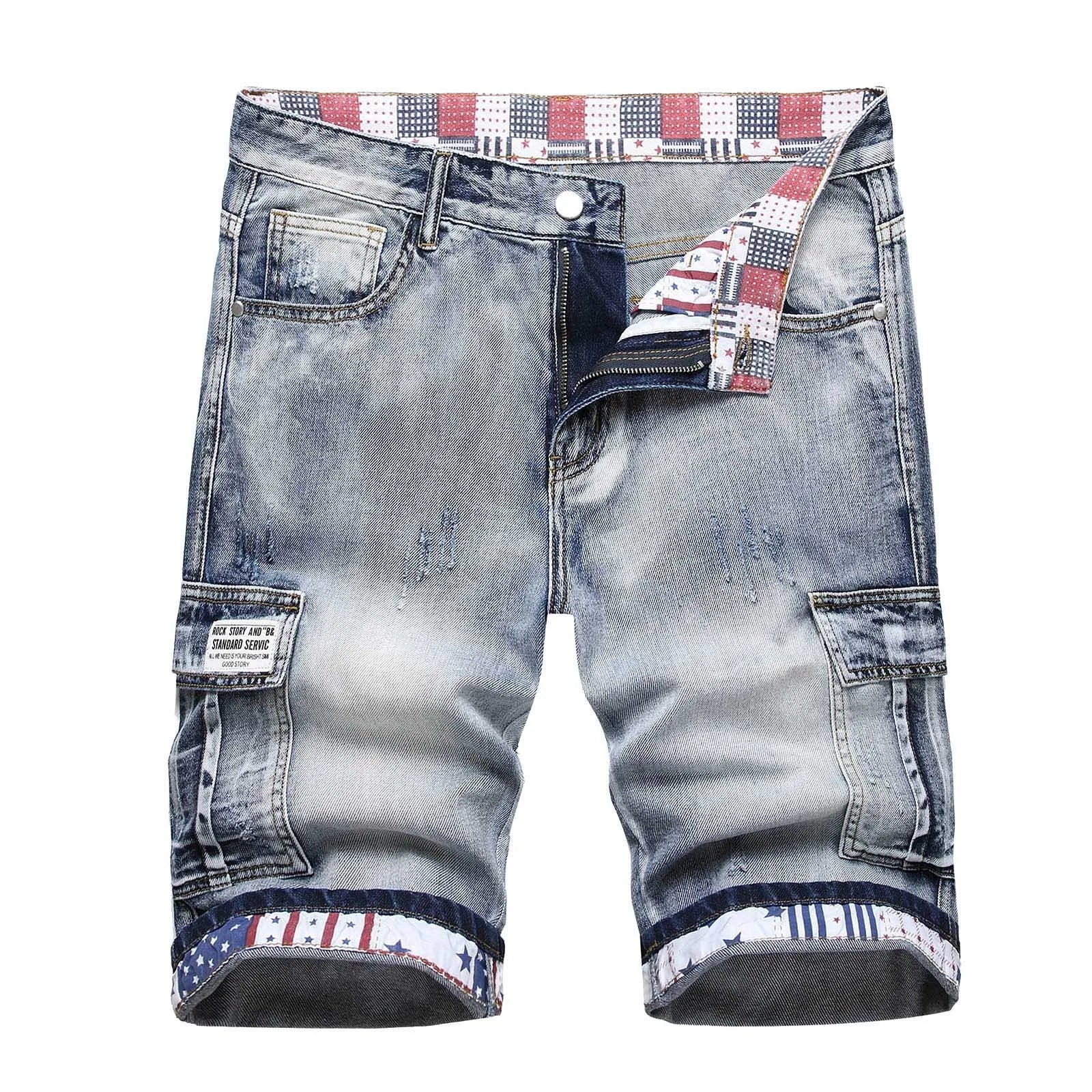Men's Loose Fit Washed Denim Shorts with Distressed Finish and Casual Streetwear Style