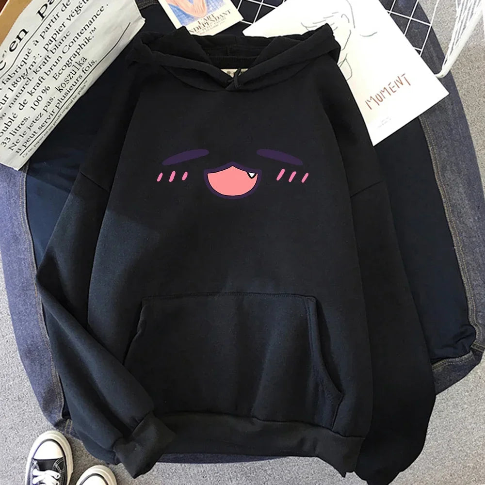 Kawaii Anime Inspired Oversized Hoodie with Minimal Expression Graphic