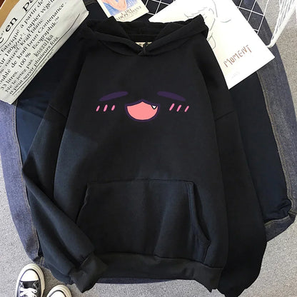 Kawaii Anime Inspired Oversized Hoodie with Minimal Expression Graphic