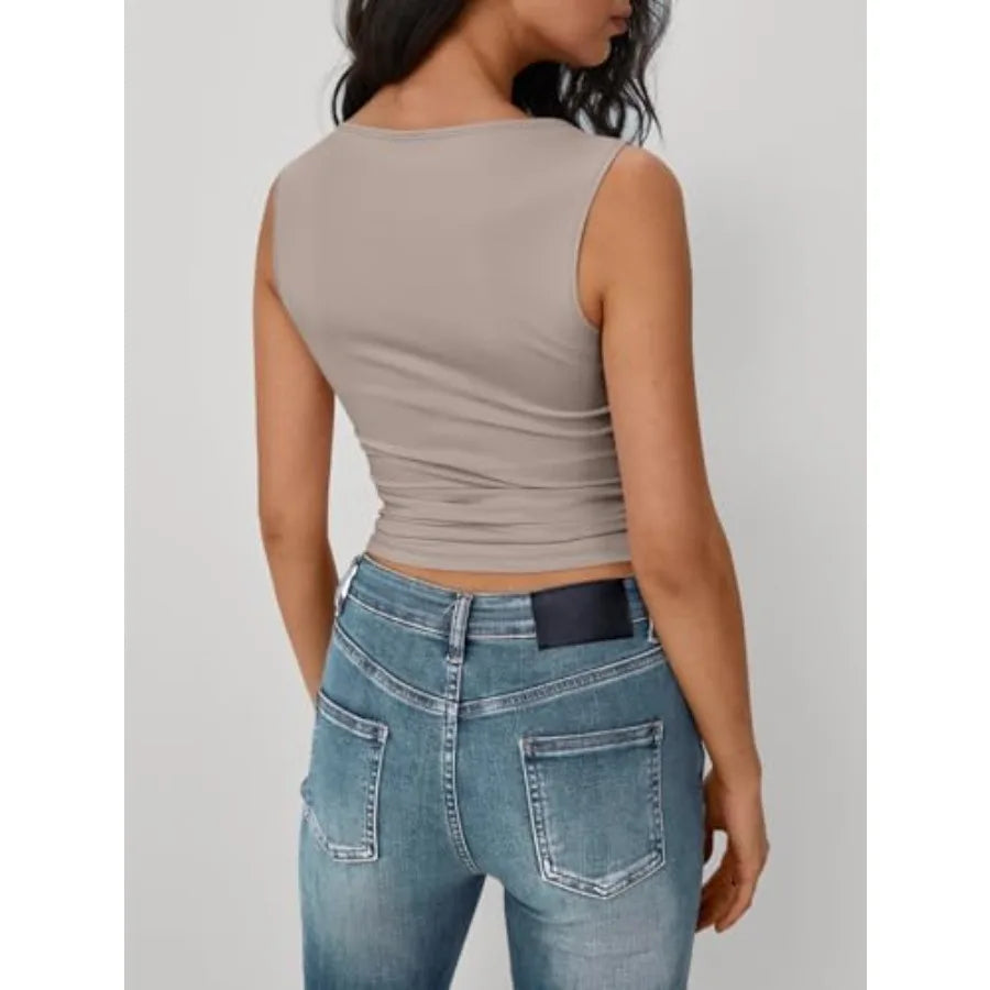 Sleeveless Side Ruched Tank Top with Slim Fit Stretch Everyday Streetwear Design