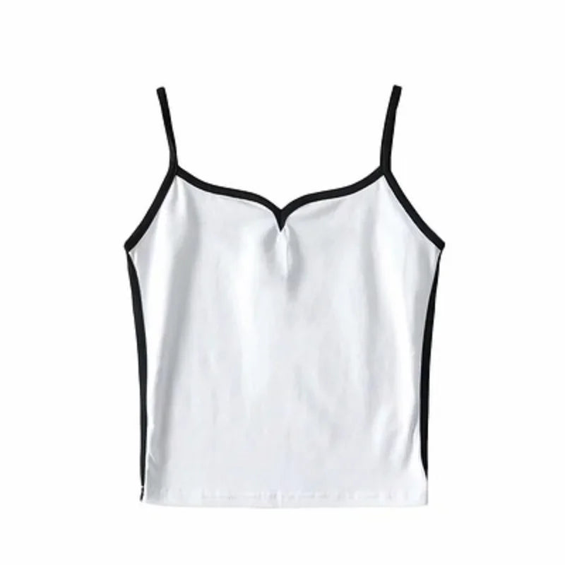 Contrast Trim V-Neck Knit Tank Top with Slim Fit Everyday Streetwear Style