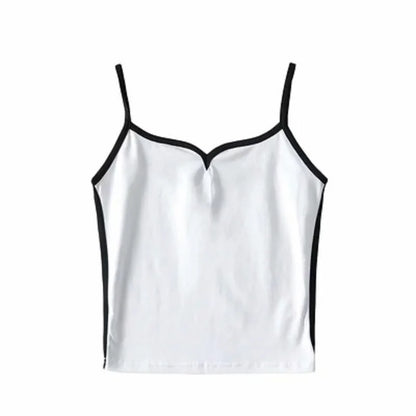 Contrast Trim V-Neck Knit Tank Top with Slim Fit Everyday Streetwear Style