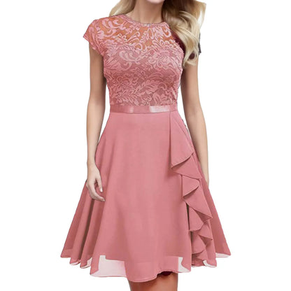 Lace Panel Ruffle Hem Feminine Alternative Midi Dress