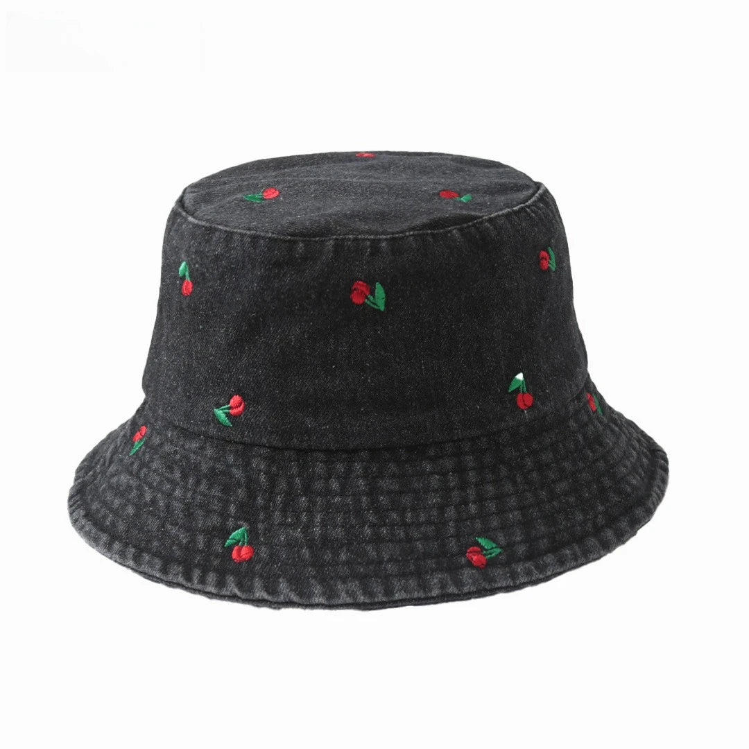 Women's Embroidered Cotton Blend Bucket Hat with Floral Detail for Casual Outdoor Everyday Wear