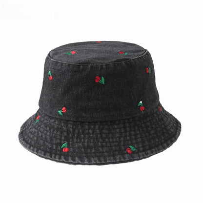 Women's Embroidered Cotton Blend Bucket Hat with Floral Detail for Casual Outdoor Everyday Wear