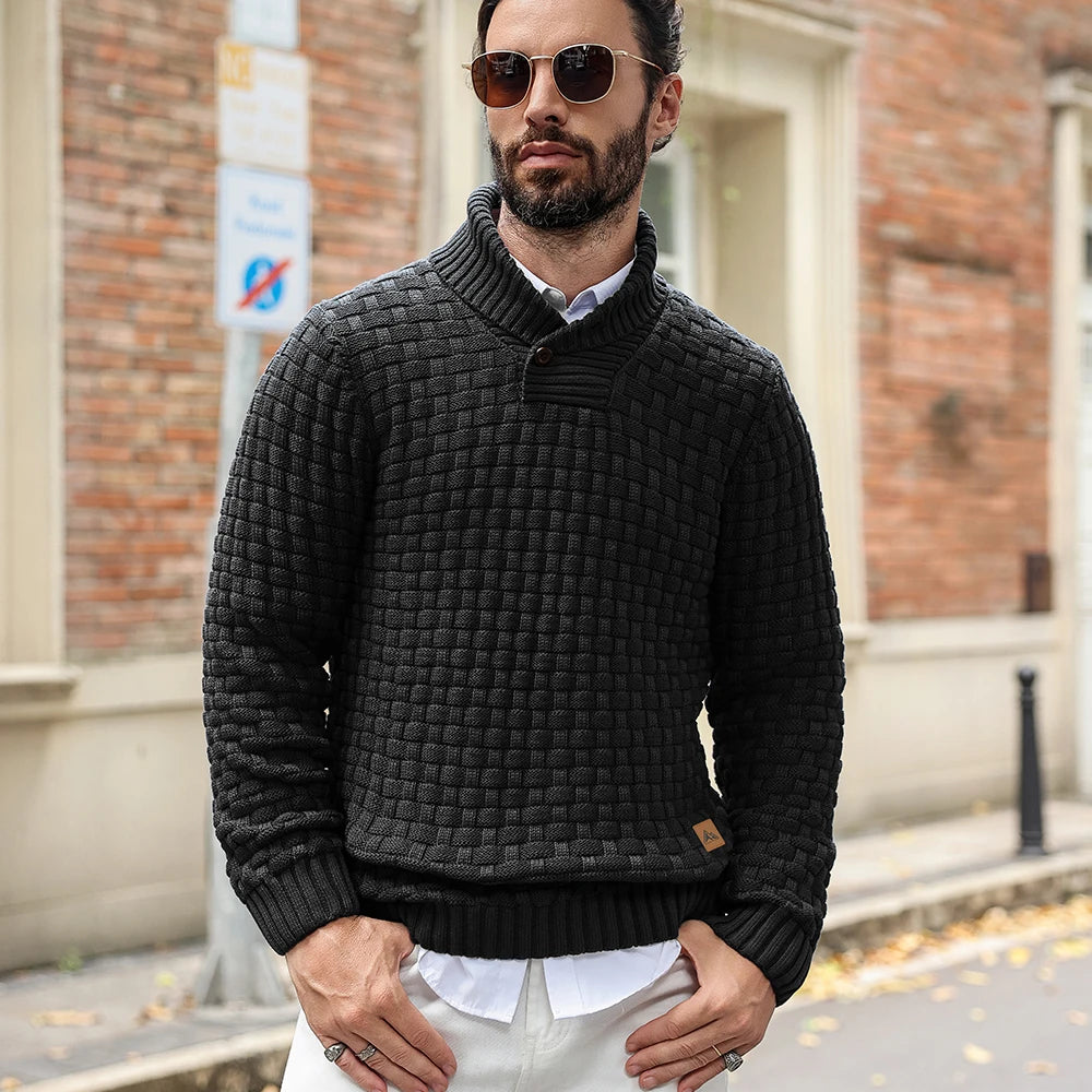 Men's Textured Mock Neck Relaxed Fit Contemporary Knit Sweater Pullover