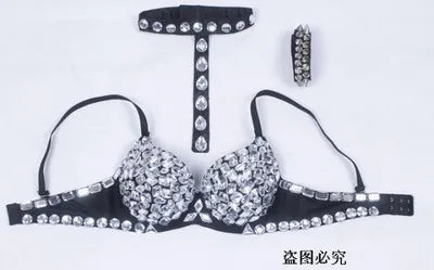 Glamorous Rhinestone-Studded Plunge Bra with Crystal Embellishments