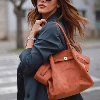 Minimalist Split Leather Hobo Tote Bag with Top Handle Everyday Work Design