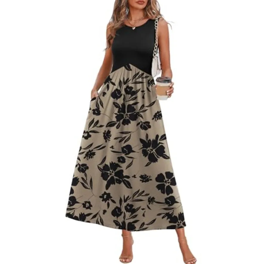 Printed Empire Waist Sleeveless Maxi Dress with Relaxed Contemporary Styling