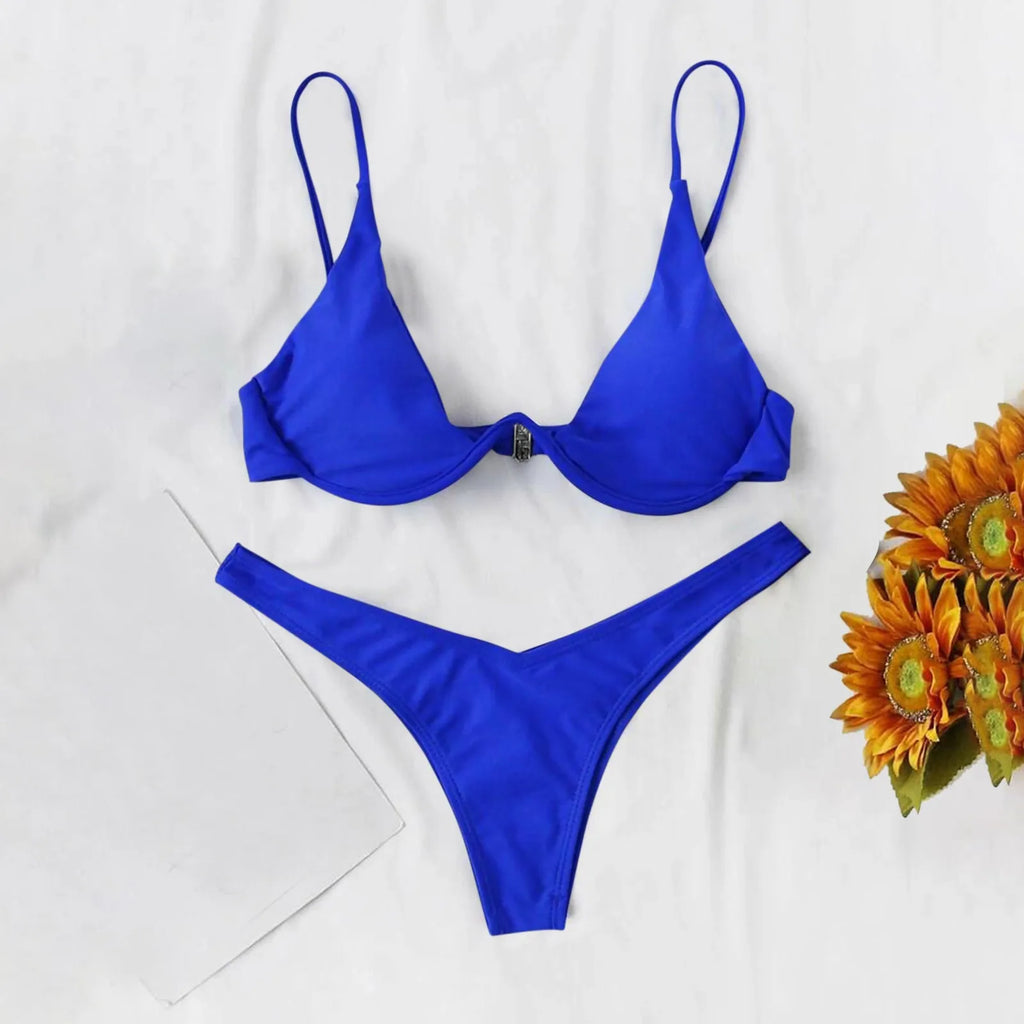Vibrant Red Underwire Bikini with Plunging V-Notch and High-Cut Bottom