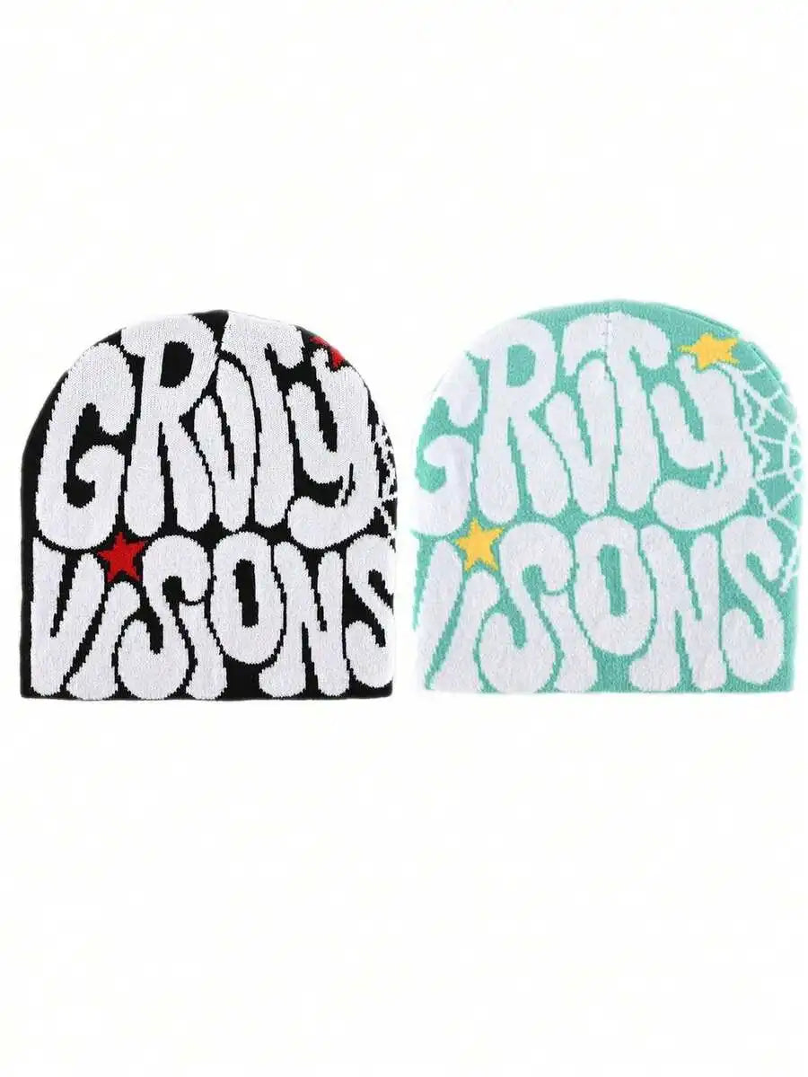 Bold Typography Acrylic Knit Beanie for Contemporary Streetwear Winter Casual Everyday Fashion Style