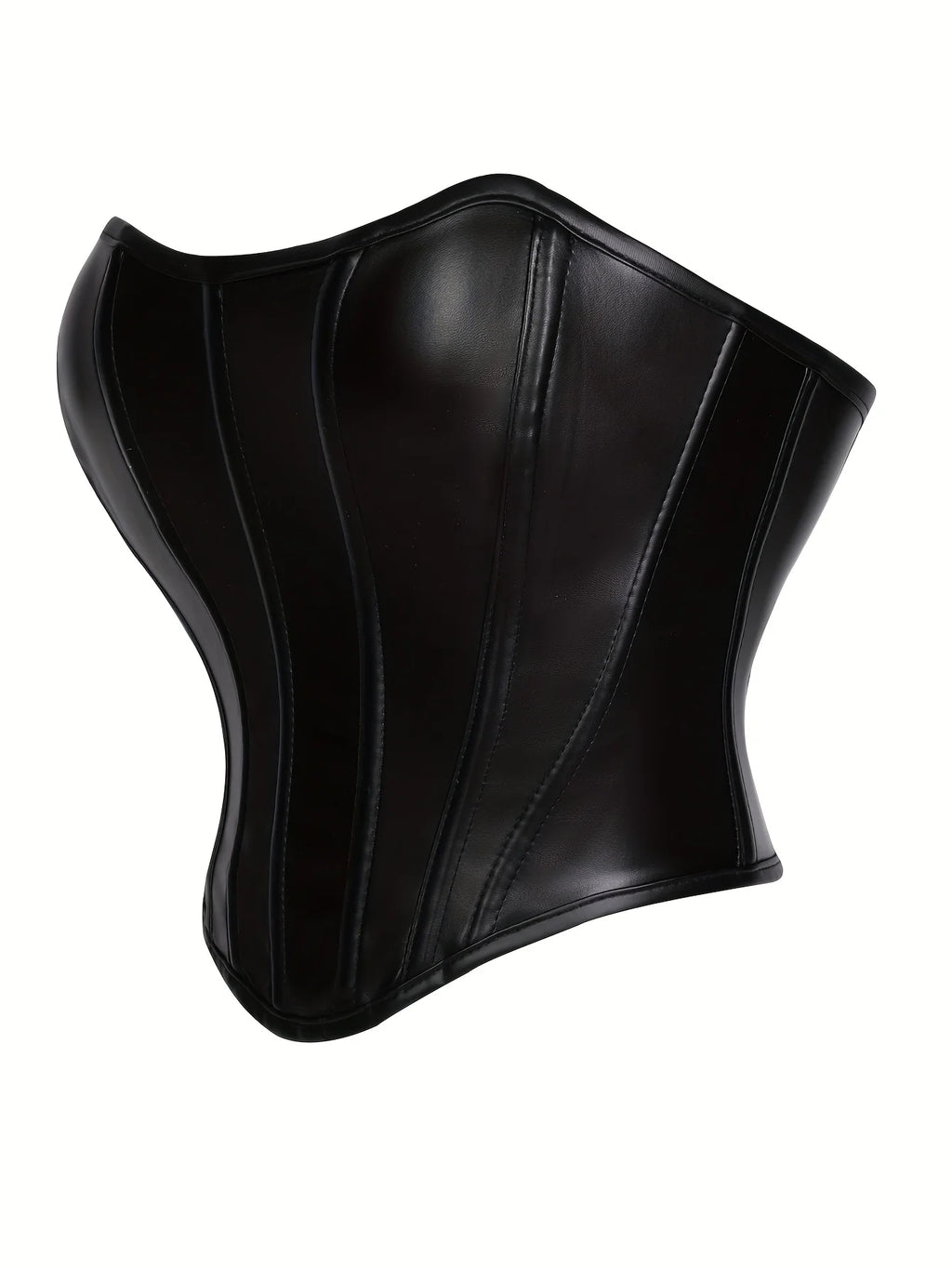 Strapless Faux Leather Corset Top with Structured Paneling and Sculpted Fit