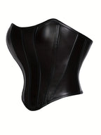 Strapless Faux Leather Corset Top with Structured Paneling and Sculpted Fit