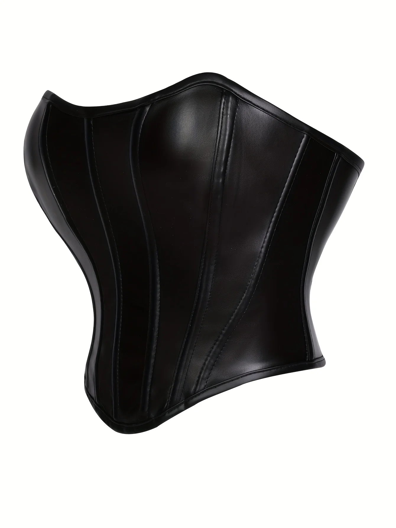 Strapless Faux Leather Corset Top with Structured Paneling and Sculpted Fit