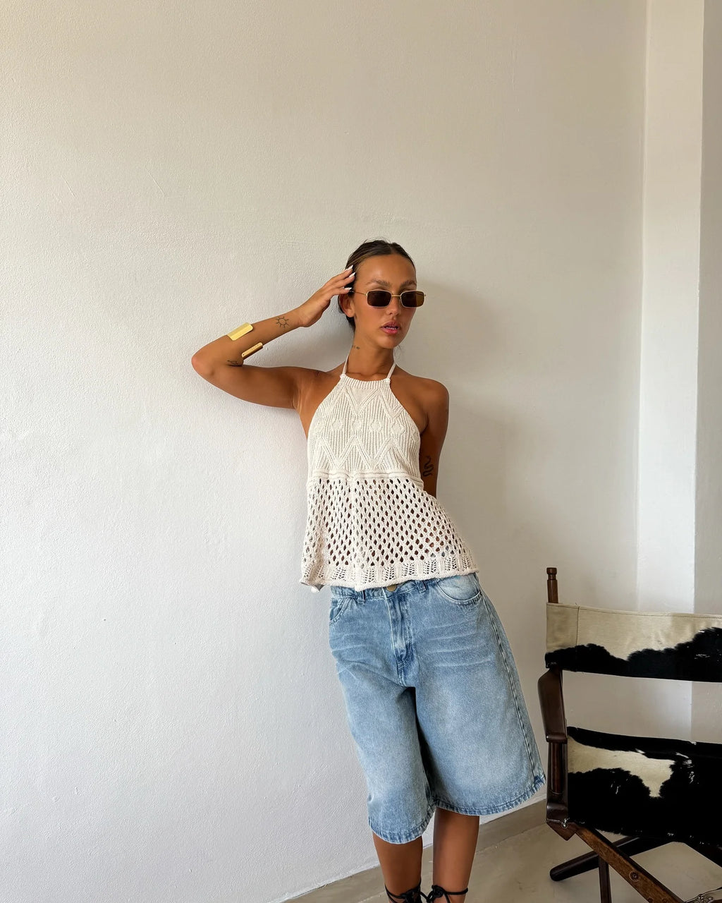 Crochet Halter Tank Top with Flare Hem Boho Summer Everyday Style