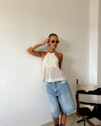 Crochet Halter Tank Top with Flare Hem Boho Summer Everyday Style