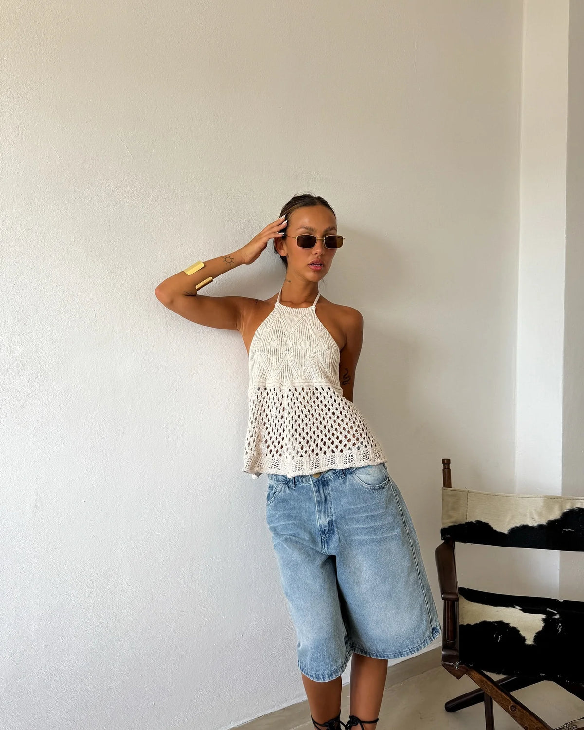 Crochet Halter Tank Top with Flare Hem Boho Summer Everyday Style