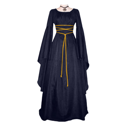 Medieval Fantasy Gothic Maxi Dress with Layered Sleeves and Romantic Elegance