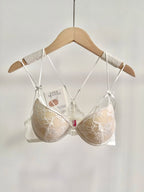 Embroidered Floral Lace Front-Closure Bra and Matching Low-Rise Brief Set with Strappy Back Details