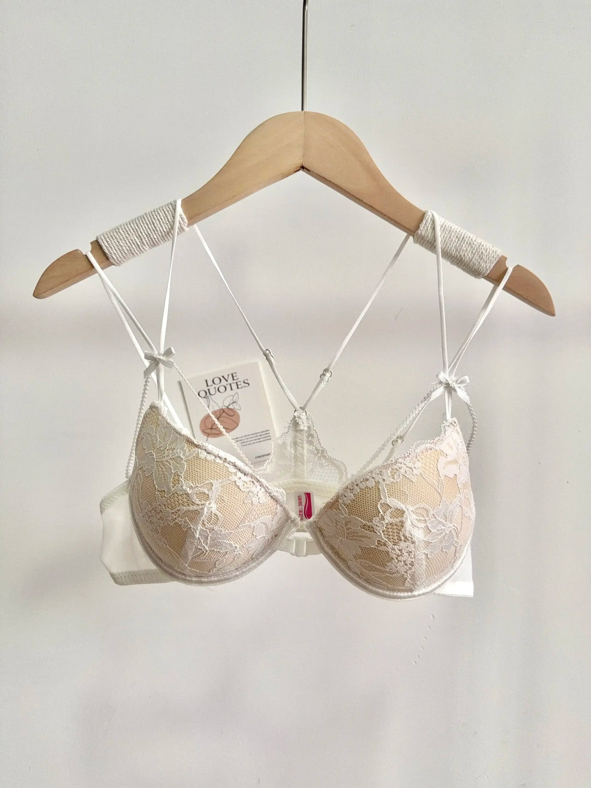 Embroidered Floral Lace Front-Closure Bra and Matching Low-Rise Brief Set with Strappy Back Details