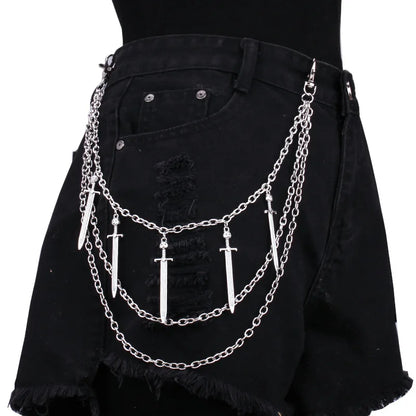Layered Spike Chain Belt Accessory for Punk, Grunge and Gothic Outfits