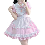 Sweet Pink Lolita Nurse-Maid Cosplay Dress with Cross Emblem and Ruffle Trims