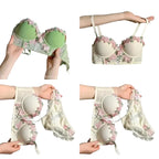 Pastel Floral Embroidered Contour Push-Up Bra and Matching Scalloped Brief Set