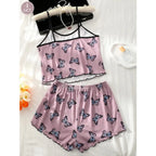Playful Butterfly Print Two-Piece Camisole and Shorts Sleepwear Set with Contrast Trim
