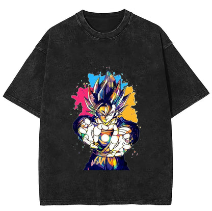 Color Splash Manga Warrior Oversized Vintage Streetwear Graphic T-Shirt