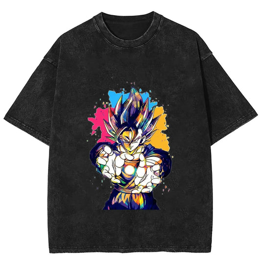 Color Splash Manga Warrior Oversized Vintage Streetwear Graphic T-Shirt